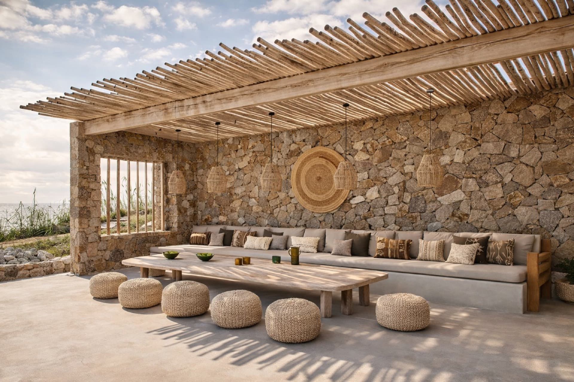 Pergola en bois d'eucalyptus au bord d'une piscine